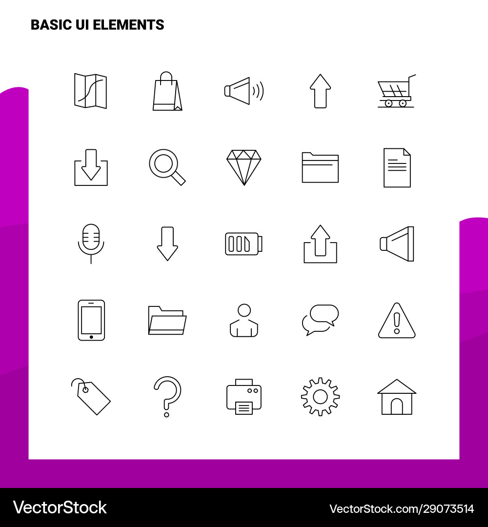 Set basic ui elements line icon 25 icons vector image