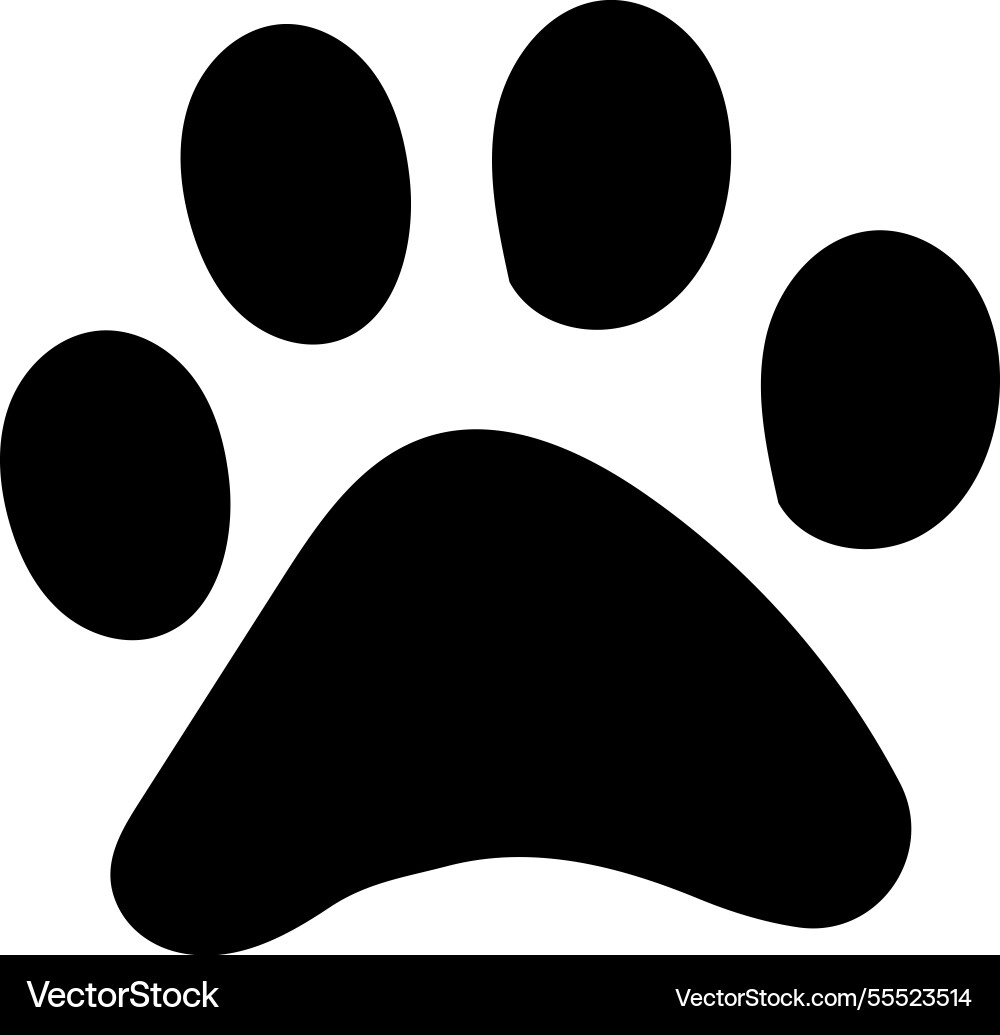 Simple black silhouette of a paw print against Simple black silhouette of a paw print against Vector Image