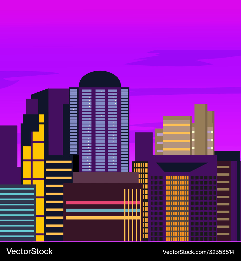 Skyline wallpaper with skyscrapers in sunset Skyline wallpaper with skyscrapers in sunset vector image
