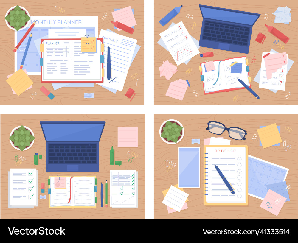 Study tablespace flat color set Study tablespace flat color set vector image