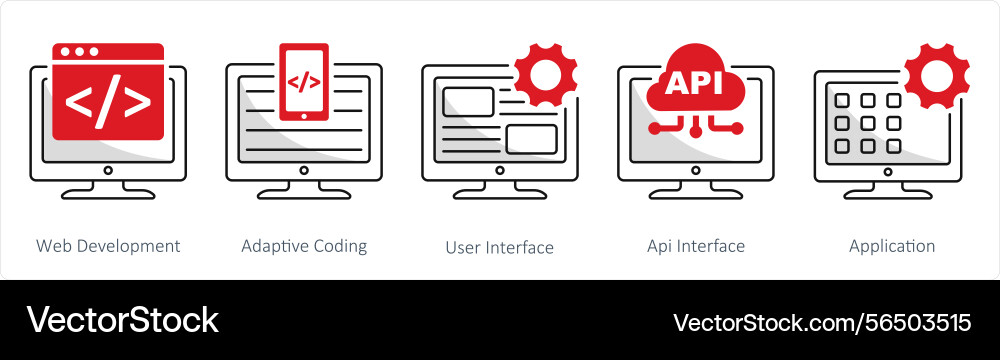 A set of 5 web design icons as development Vector Image