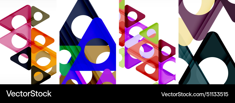An array of colorful geometric shapes with cutouts