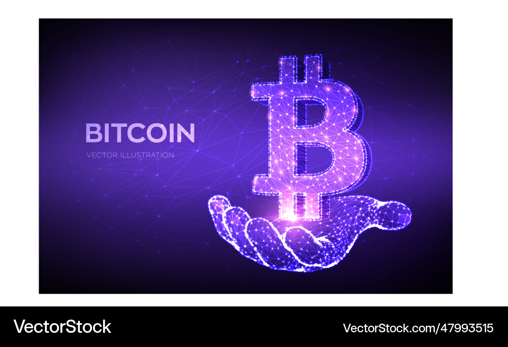 Bitcoin low poly abstract mesh line and point vector image