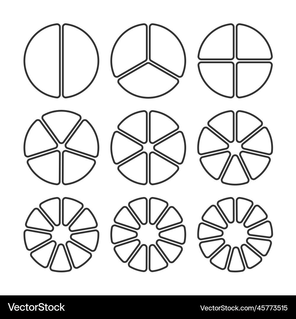 Circle segments set various number of sectors Circle segments set various number of sectors vector image