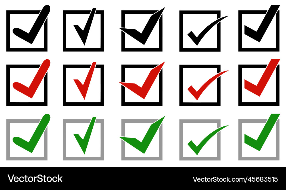 Collection of different check mark icons in boxes Collection of different check mark icons in boxes vector image