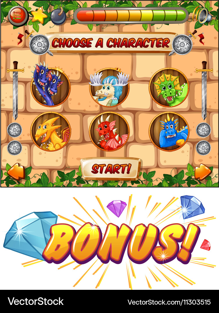 Computer game template with dragons vector image