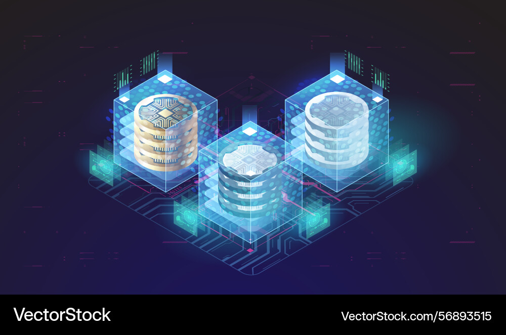 Cryptocurrency and blockchain concept data vector image