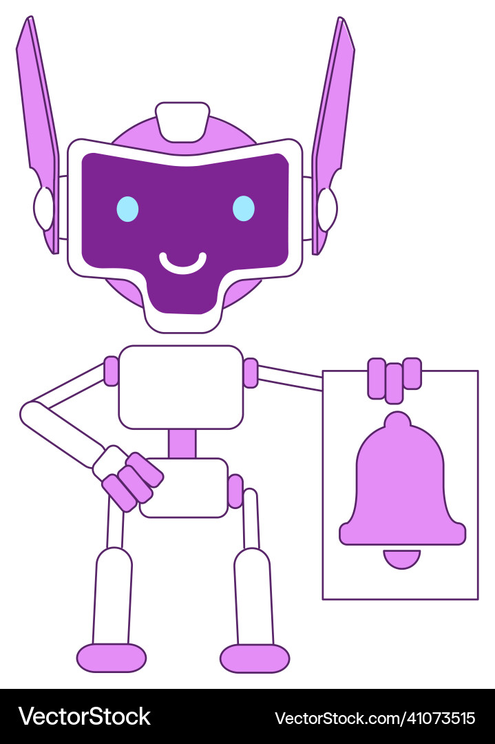 Cute modern robot with bell violet linear object Cute modern robot with bell violet linear object vector image