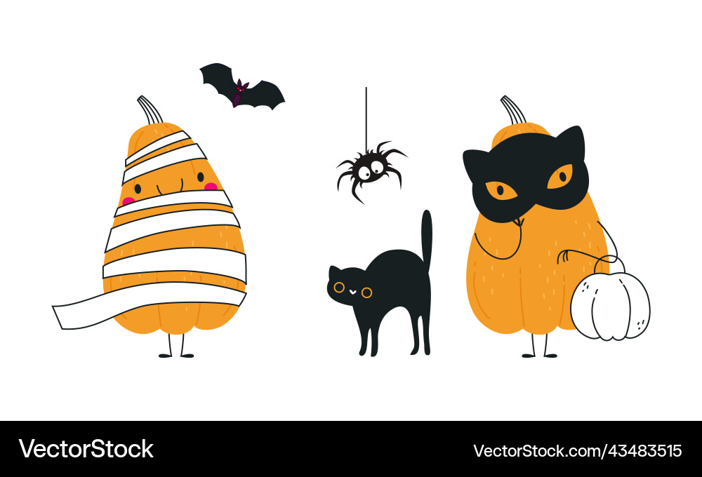 Cute orange pumpkin character in mask with black Cute orange pumpkin character in mask with black vector image