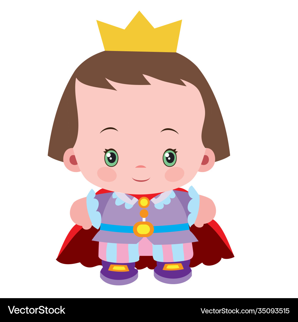 Cute prince with crown in flat style cartoon Cute prince with crown in flat style cartoon vector image