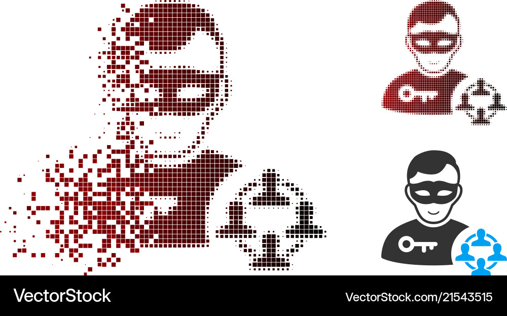 Dissolving pixel halftone social hacker icon Dissolving pixel halftone social hacker icon vector image