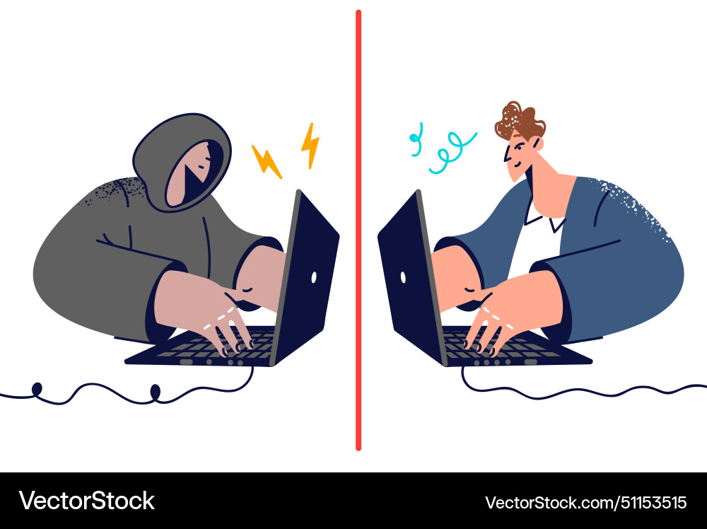 Hacker uses social engineering by communicating Hacker uses social engineering by communicating vector image