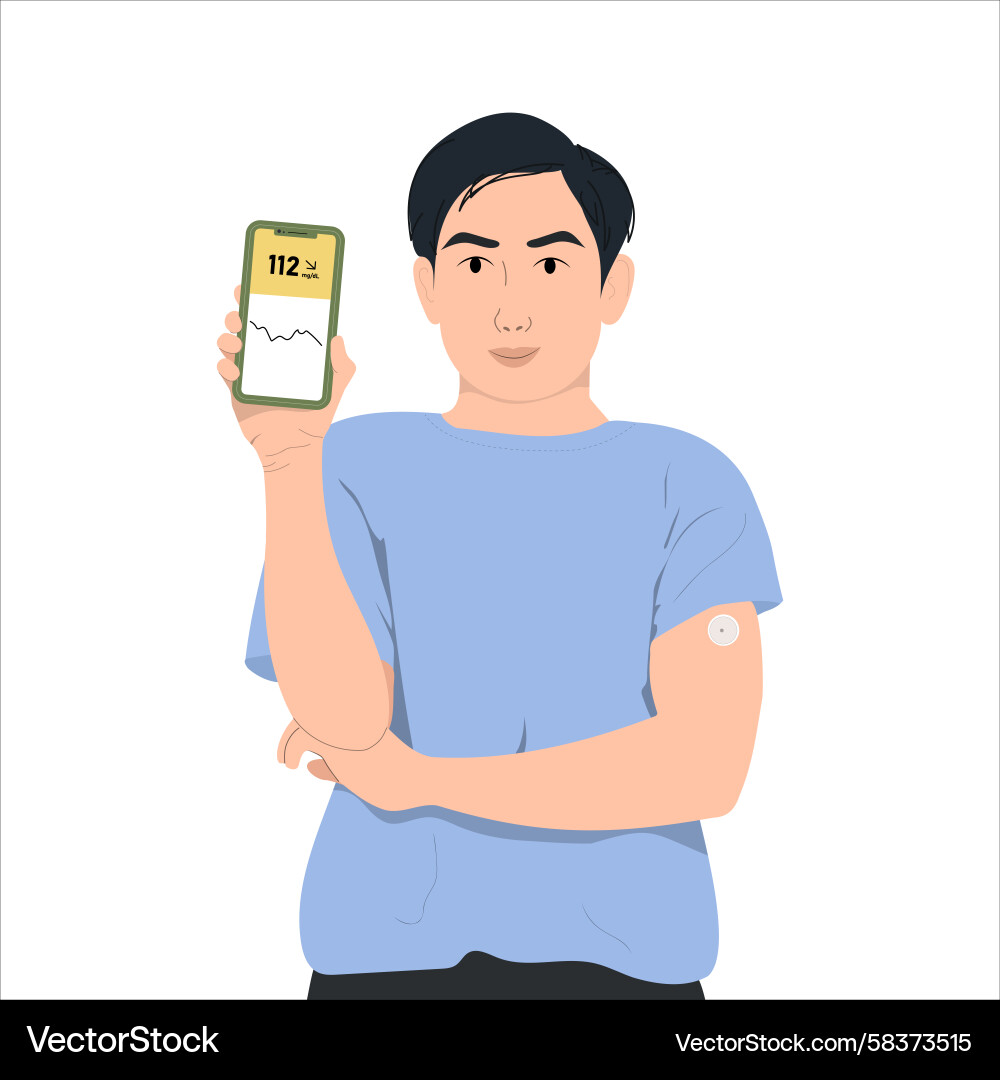 Man using continuous glucose remote monitor Vector Image