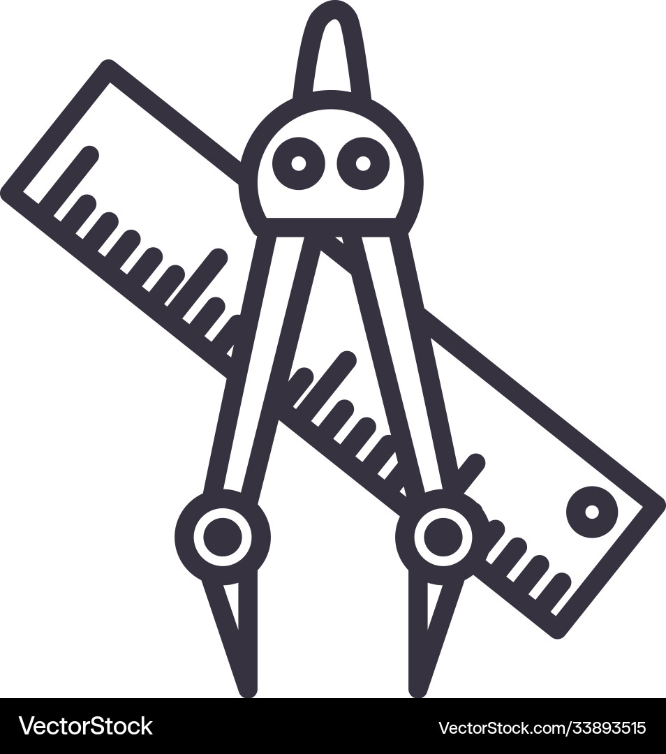 Ruler and measuring compass line style icon Vector Image