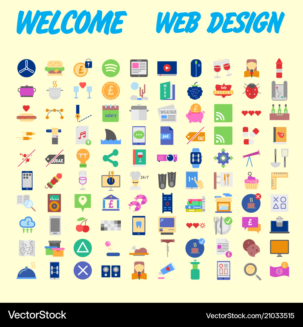 Set of 100 flat web icons on following themes Set of 100 flat web icons on following themes vector image