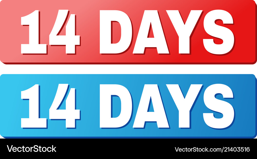 14 days title on blue and red rectangle buttons vector image