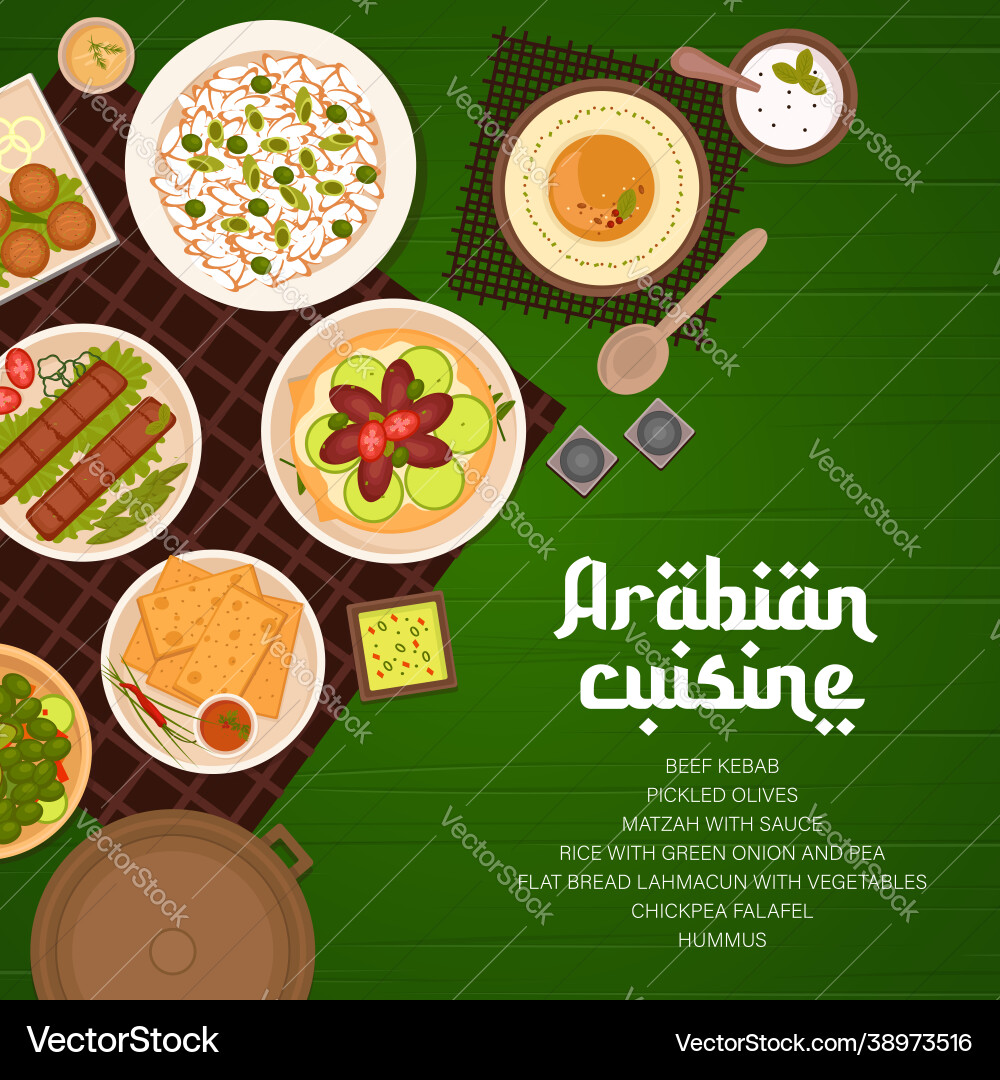 Arabian cuisine restaurant dishes menu cover page Arabian cuisine restaurant dishes menu cover page vector image