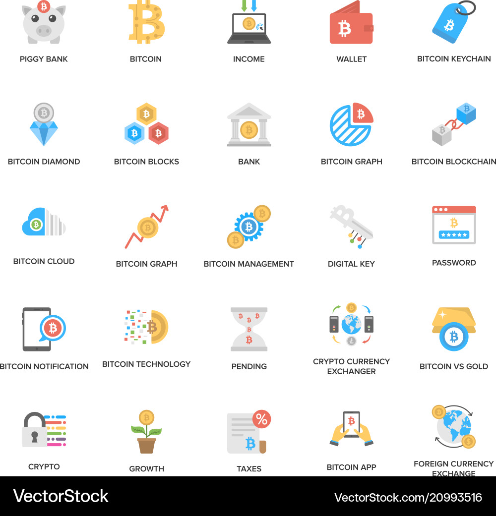 Bitcoin and cryptocurrency flat icons pack – Royalty-Free Vector |  VectorStock