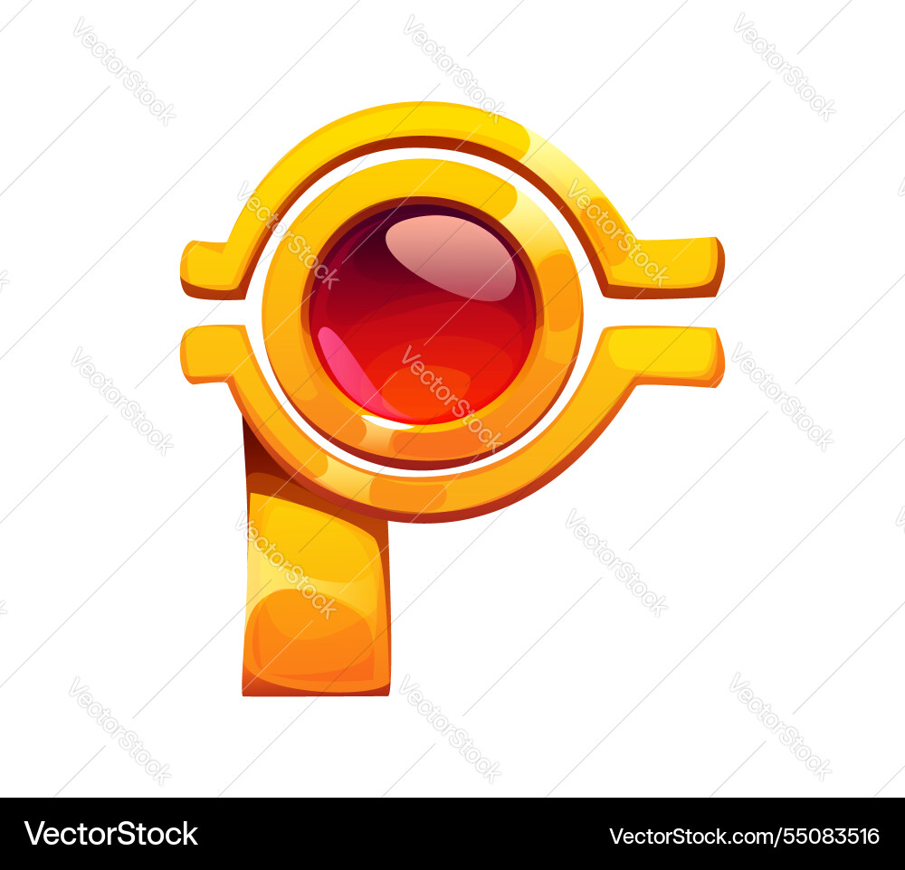 Cartoon egyptian font golden jewelry p letter Cartoon egyptian font golden jewelry p letter vector image