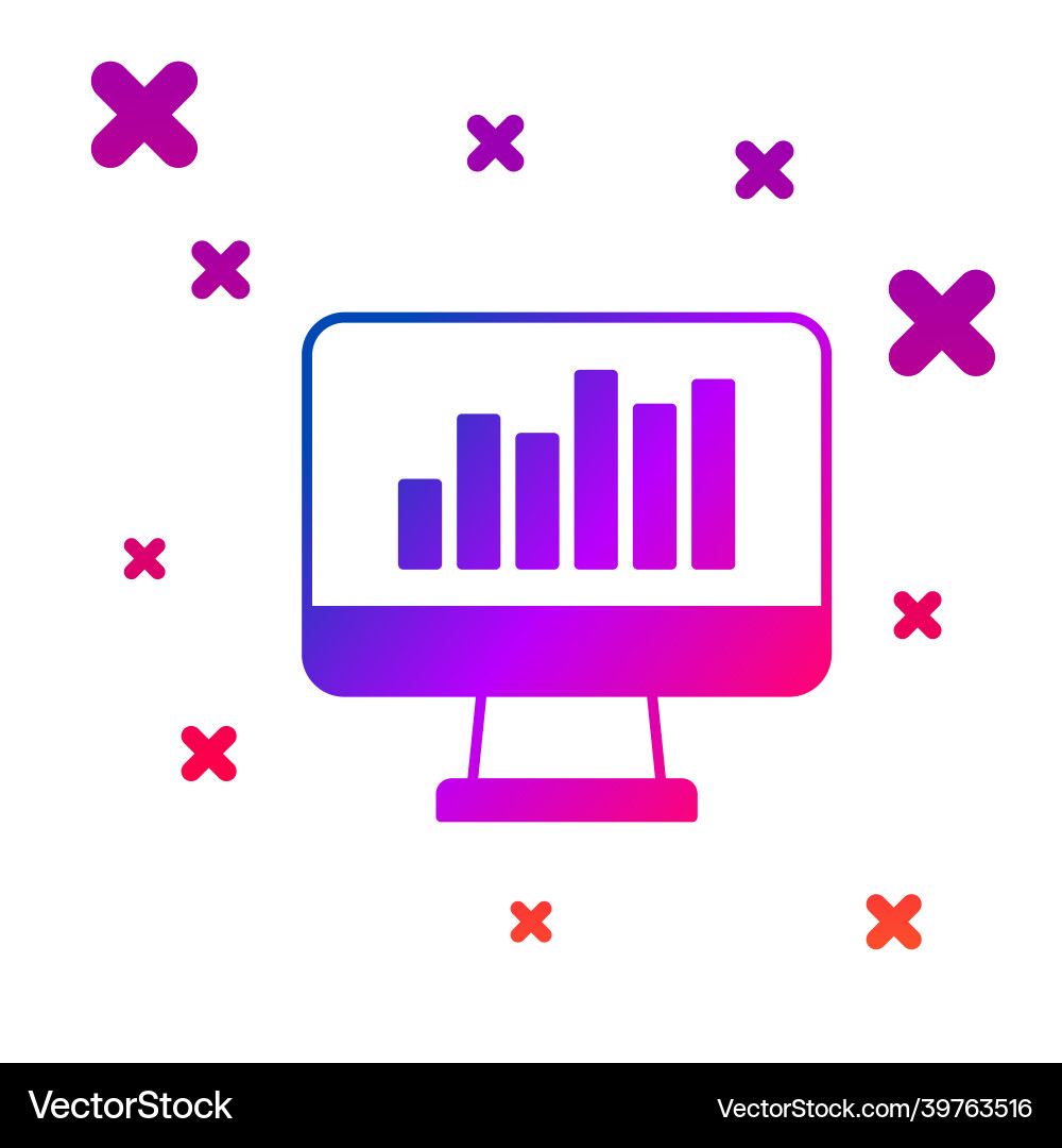 Color computer monitor with graph chart icon Color computer monitor with graph chart icon vector image