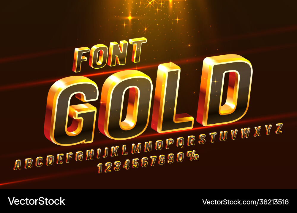 Gold font set collection letters and numbers Gold font set collection letters and numbers vector image