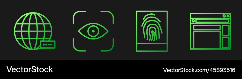 Set line fingerprint social network eye scan Set line fingerprint social network eye scan vector image