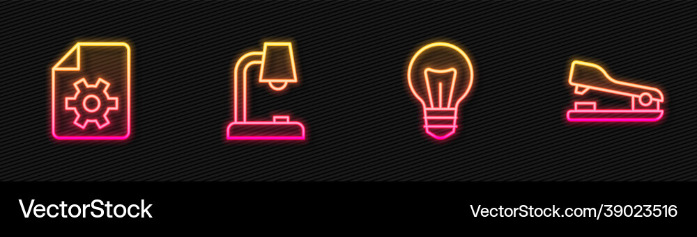 Set line light bulb document settings table lamp Set line light bulb document settings table lamp vector image