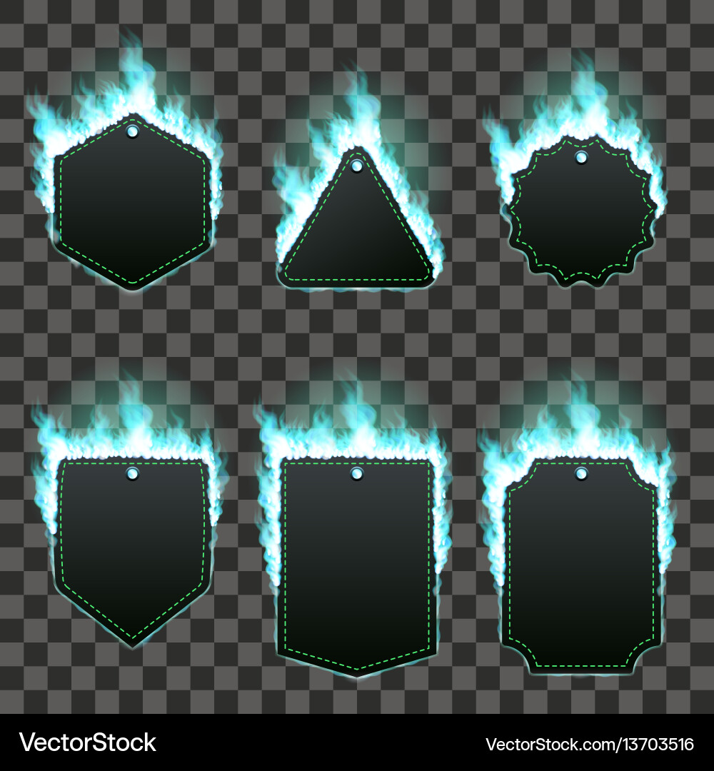 Set of six frames surrounded with azure flame Vector Image