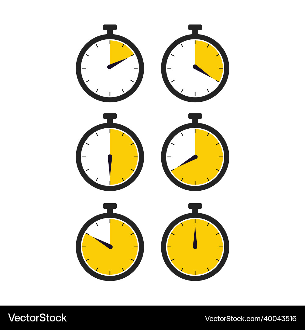 Stopwatch with time pie chart set circle clock Vector Image