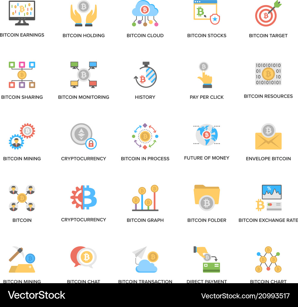 A pack of bitcoin and cryptocurrency flat icons – Royalty-Free Vector |  VectorStock