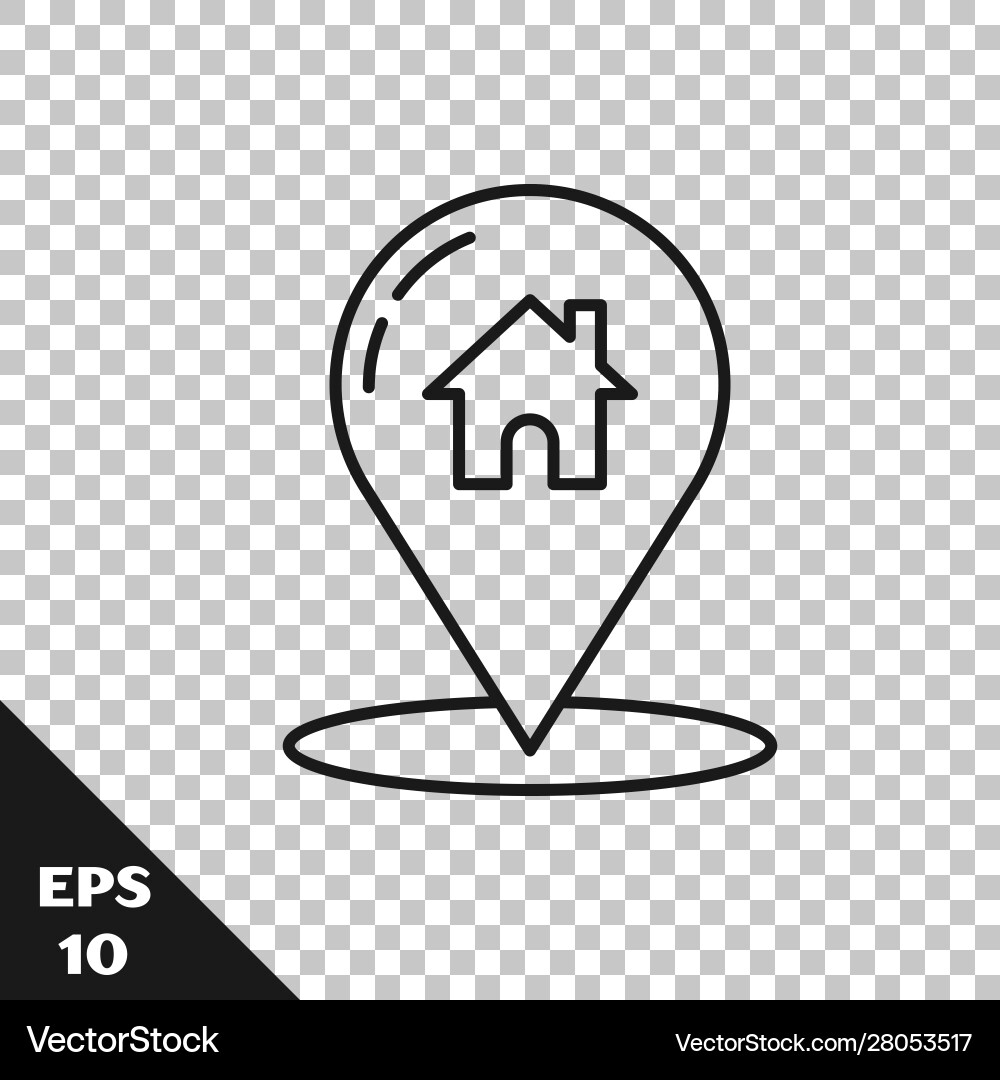 Black line map pointer with house icon isolated vector image