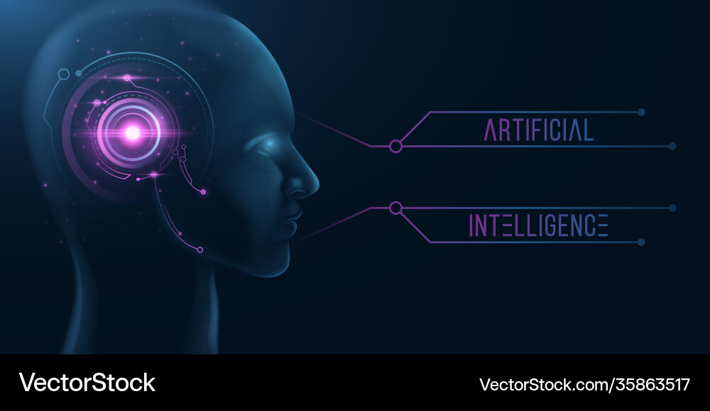 Cyborg face with hud interface artificial Cyborg face with hud interface artificial Vector Image