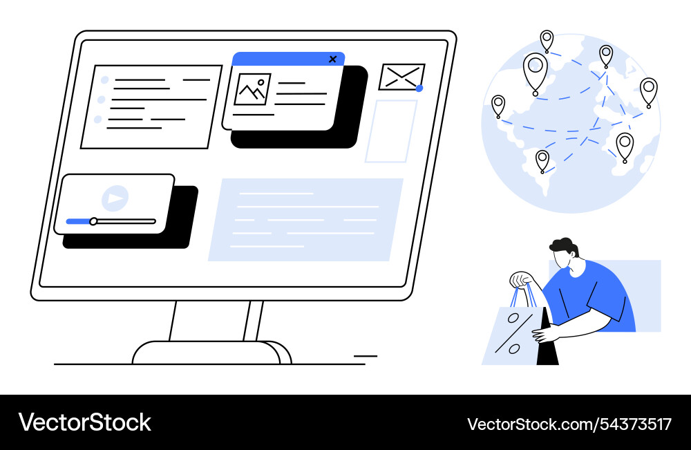 E-commerce platform interface on desktop monitor E-commerce platform interface on desktop monitor Vector Image