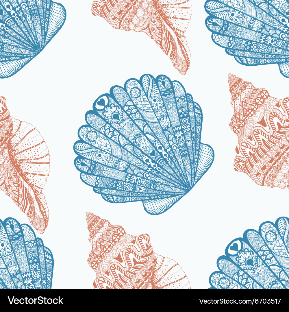 Entangle stylized ocean shells seamless pattern vector image