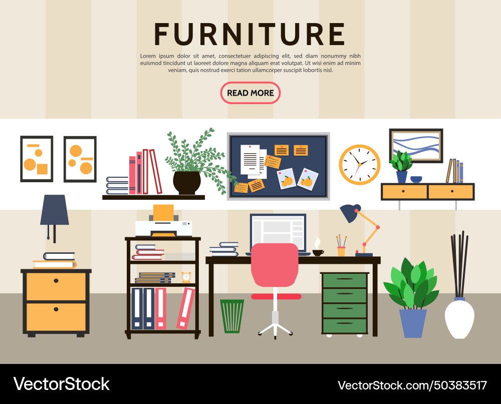 Flat designer workplace concept Royalty Free Vector Image