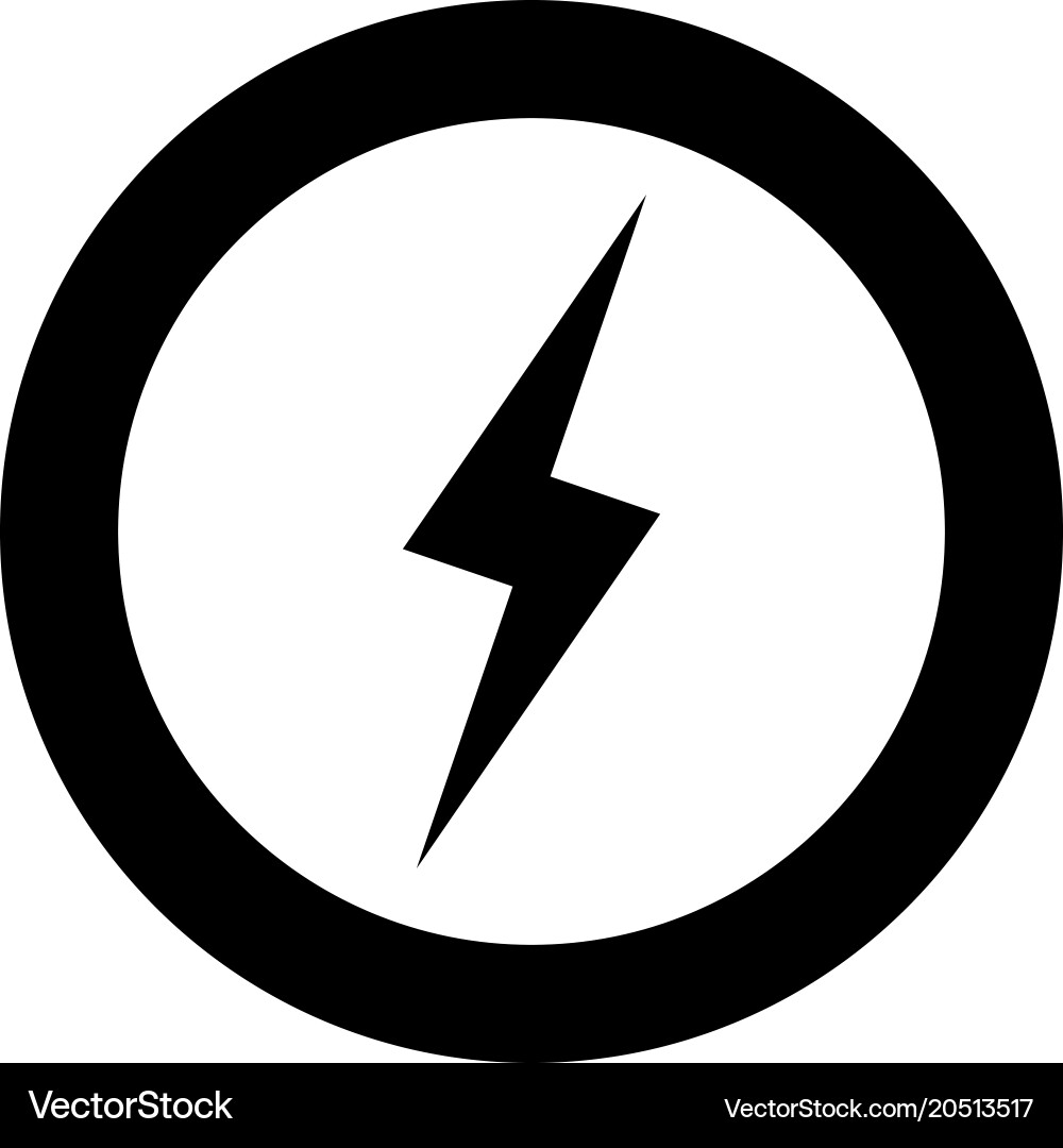 Lightning icon black color in circle or round vector image