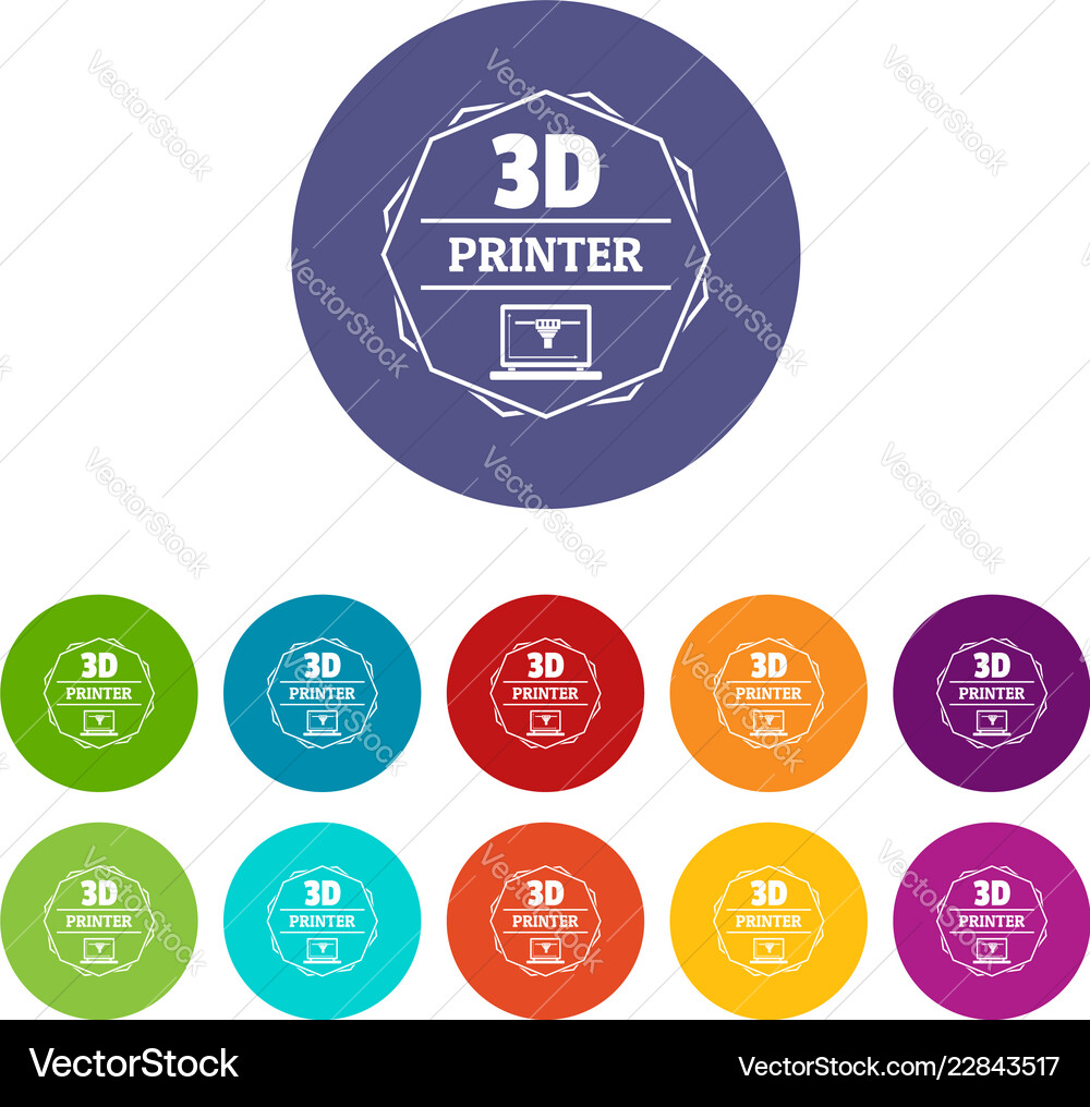 Modeling 3d printing icons set color Modeling 3d printing icons set color vector image
