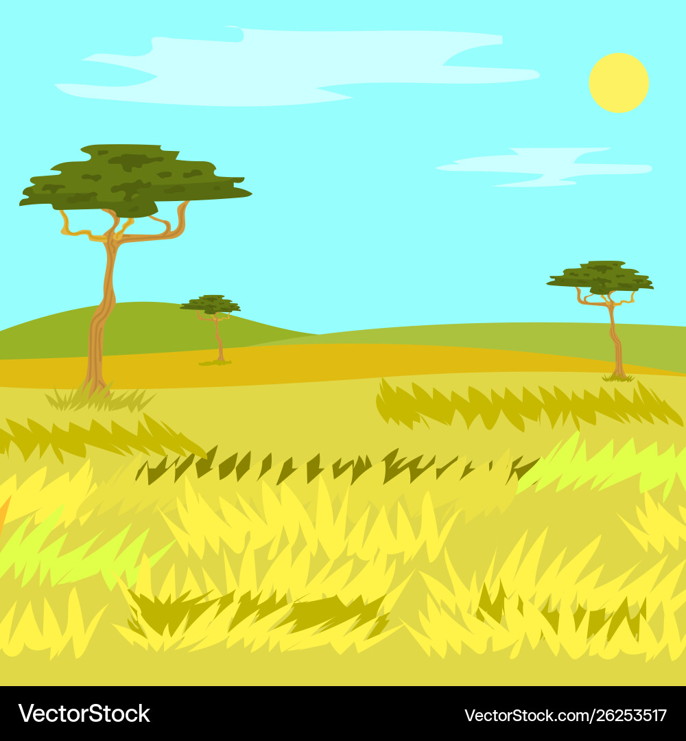 Panorama Blick Savannah Gras und Baum Panorama Blick Savannah Gras und Baum vektorbild