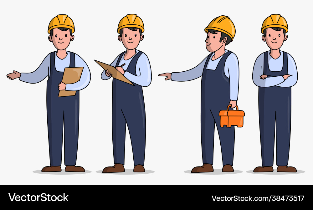Set engineer with different poses Set engineer with different poses vector image