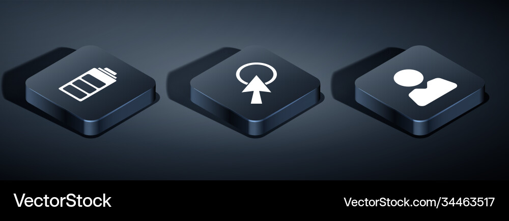 Set isometric battery charge level indicator add Set isometric battery charge level indicator add vector image