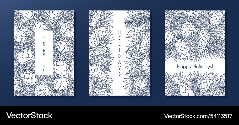 Set of compositions with coniferous branches vector image