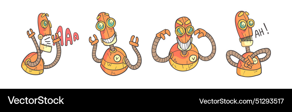Steampunk robot character in various pose Steampunk robot character in various pose vector image