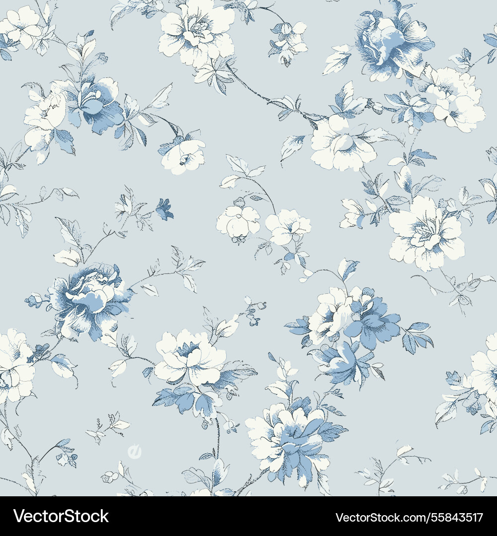 Toile de jouy floral blue chinoiseries print 10 Toile de jouy floral blue chinoiseries print 10 vector image
