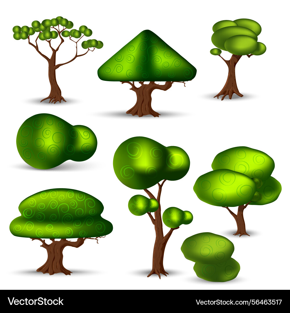 Trees with bush hedges for ui game vector image