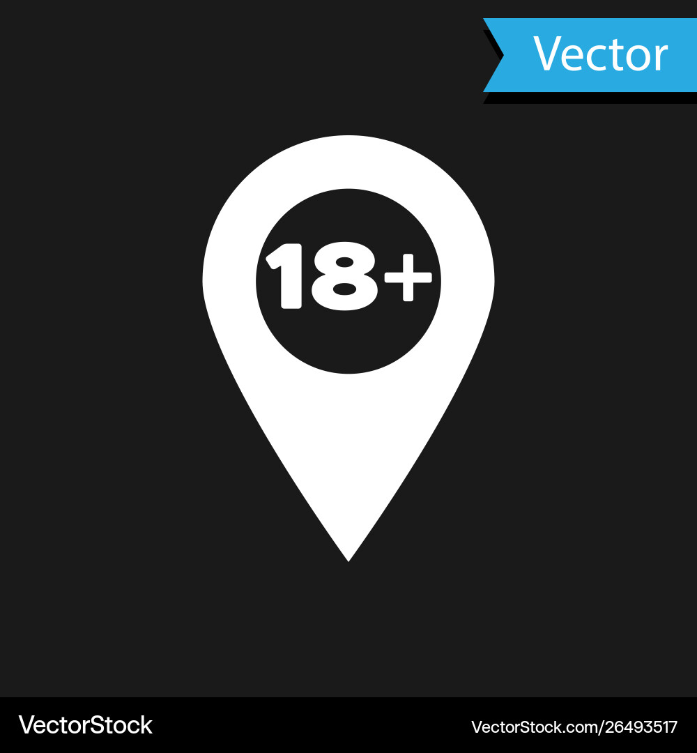 White map pointer with 18 plus icon isolated White map pointer with 18 plus icon isolated vector image