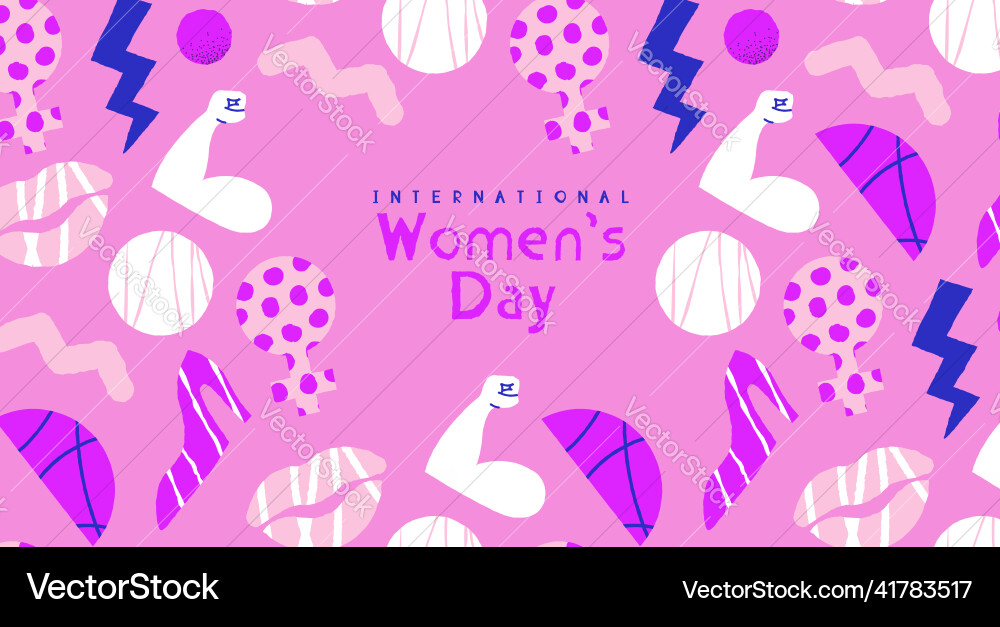 Womens day funny pink doodle shape greeting card Womens day funny pink doodle shape greeting card vector image