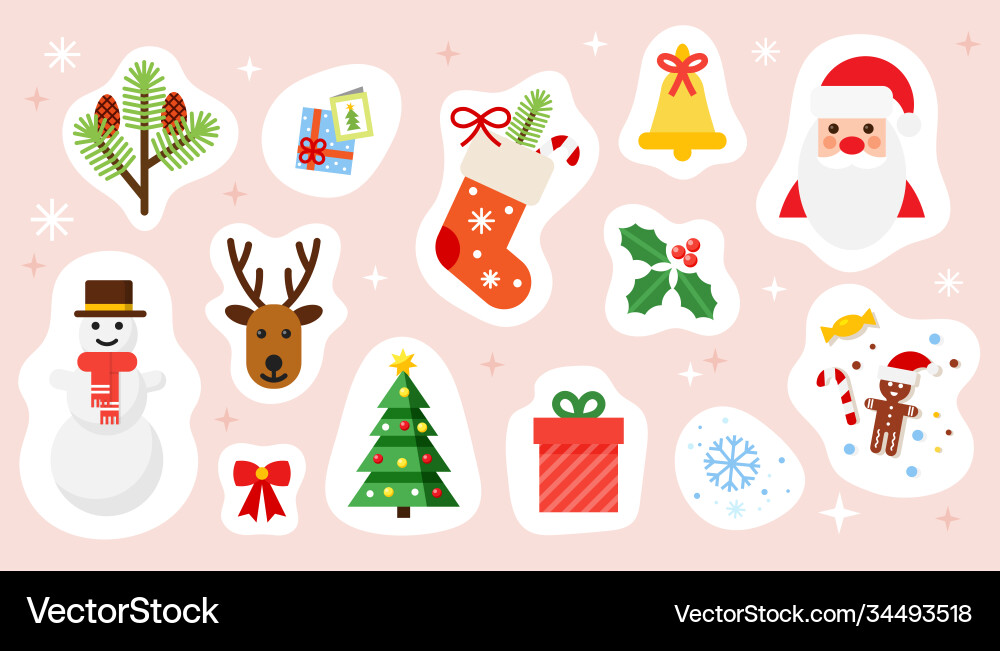 Christmas and happy new year holiday stickers set Christmas and happy new year holiday stickers set vector image