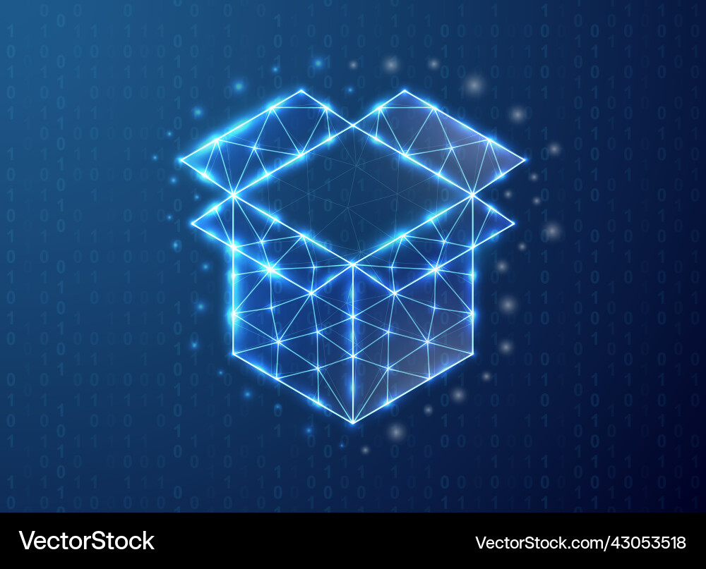 Open box polygonal symbol with binary code Open box polygonal symbol with binary code vector image