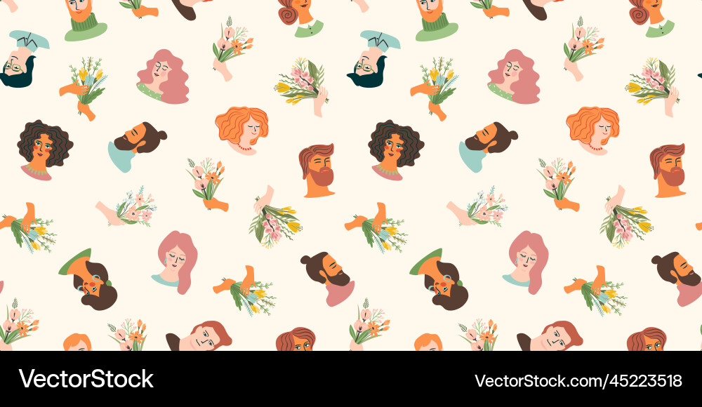 Seamless pattern with cute young women Seamless pattern with cute young women vector image