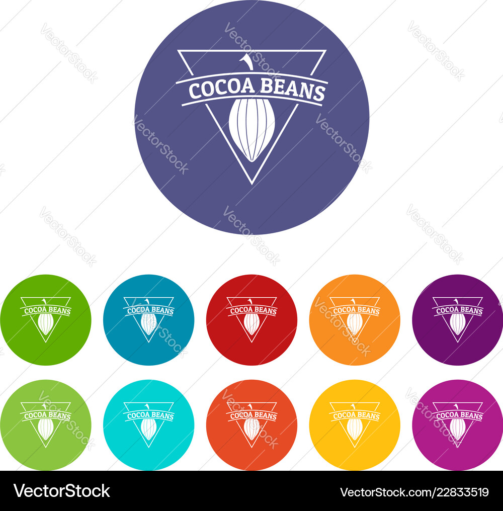 Cocoa beans icons set color Cocoa beans icons set color vector image